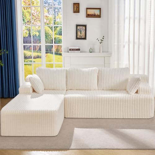 Modular Sectional Sofa L-Shape Couch with Oversized Chaise, Grey Stripe I49459