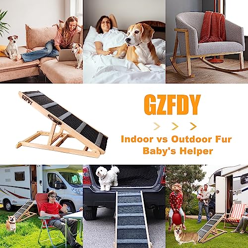 Adjustable Wooden Dog Ramp for Bed, Couch, Car, 200Lbs Capacity W9361