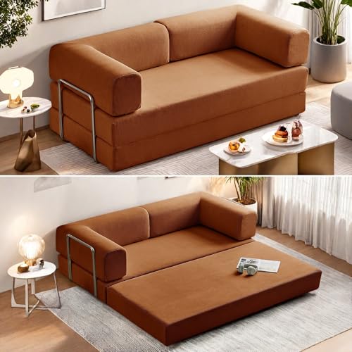 Convertible Floor Sofa Bed with Pillow Back and Armrest, Chenille, Dark Gray N4509