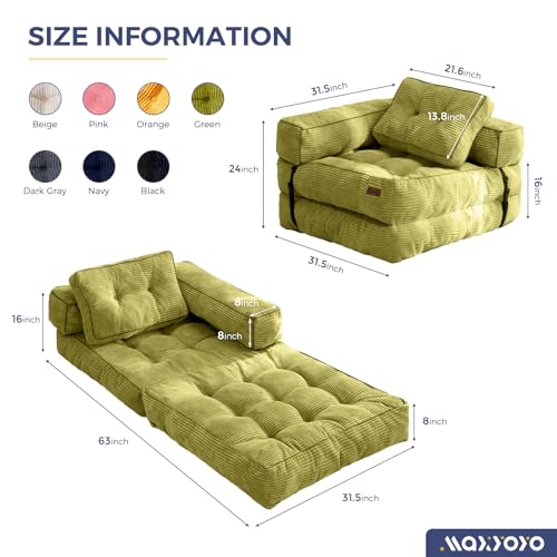 MAXYOYO Folding Sofa Bed L-Shaped Convertible Sleeper Couch with Pillow, Dark Grey X9070