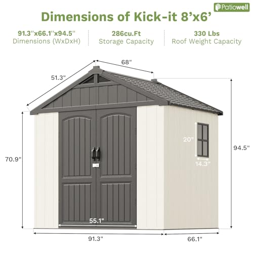 Patiowell 8 x 12 FT Plastic Outdoor Storage Shed with Floor, Window and Lockable Door F41822