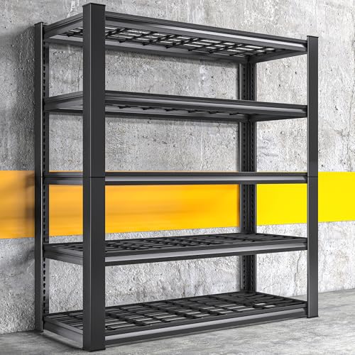 REIBII 3010LBS Storage Shelves 72" H Heavy Duty Metal 5 Tier Adjustable Shelving, Black B7978