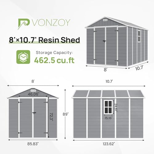Resin Outdoor Storage Shed 6x6FT with Lockable Door, Waterproof Garden Tool Shed C8415