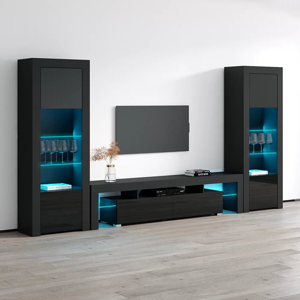 Milano Set 200-BK-BK Modern Wall Unit Entertainment Center C2394