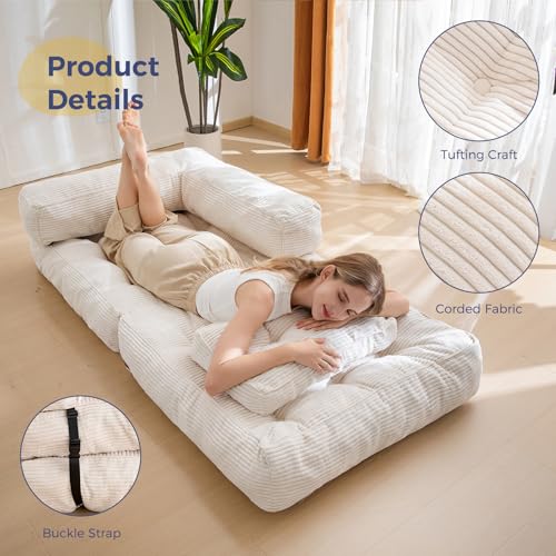 MAXYOYO Folding Sofa Bed L-Shaped Convertible Sleeper Couch with Pillow, Dark Grey X9070