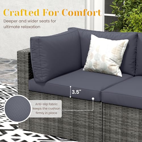 Outdoor Patio Furniture Set with Glass Tea Table, PE Rattan Wicker, Grey V687