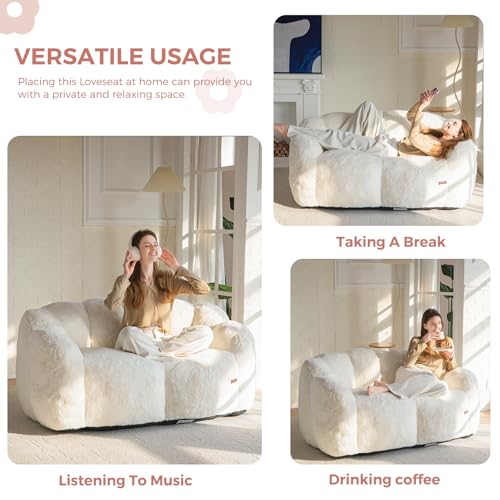 MAXYOYO Floral Shaped Bean Bag Sofa for Adults, Faux Fur, Beige M8911