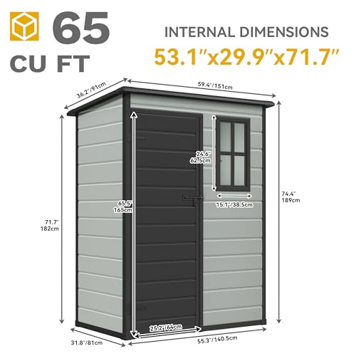 DWVO 5x3 FT Outdoor Storage Shed with Floor, Lockable Door & Window, Blue-Gray J40973