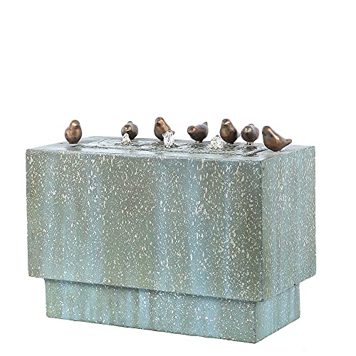 LuxenHome 24" Gray Rectangular Resin Outdoor Fountain with LED Lights X26788
