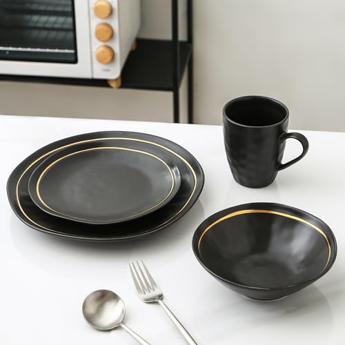Stone Lain Clara Porcelain Dinnerware Set, Black, 16-Piece E9836