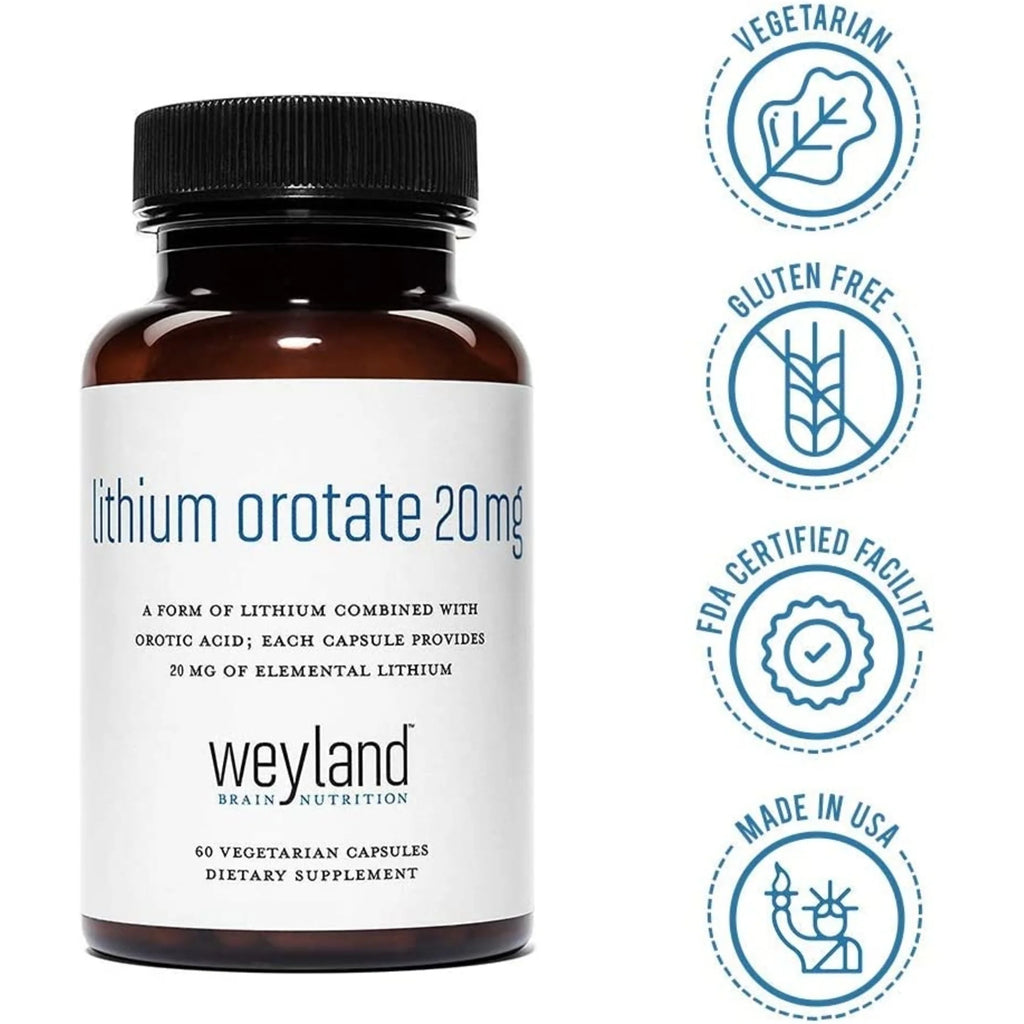 Weyland Brain Nutrition Lithium Orotate 20mg, 60 Vegetarian Capsules S596048