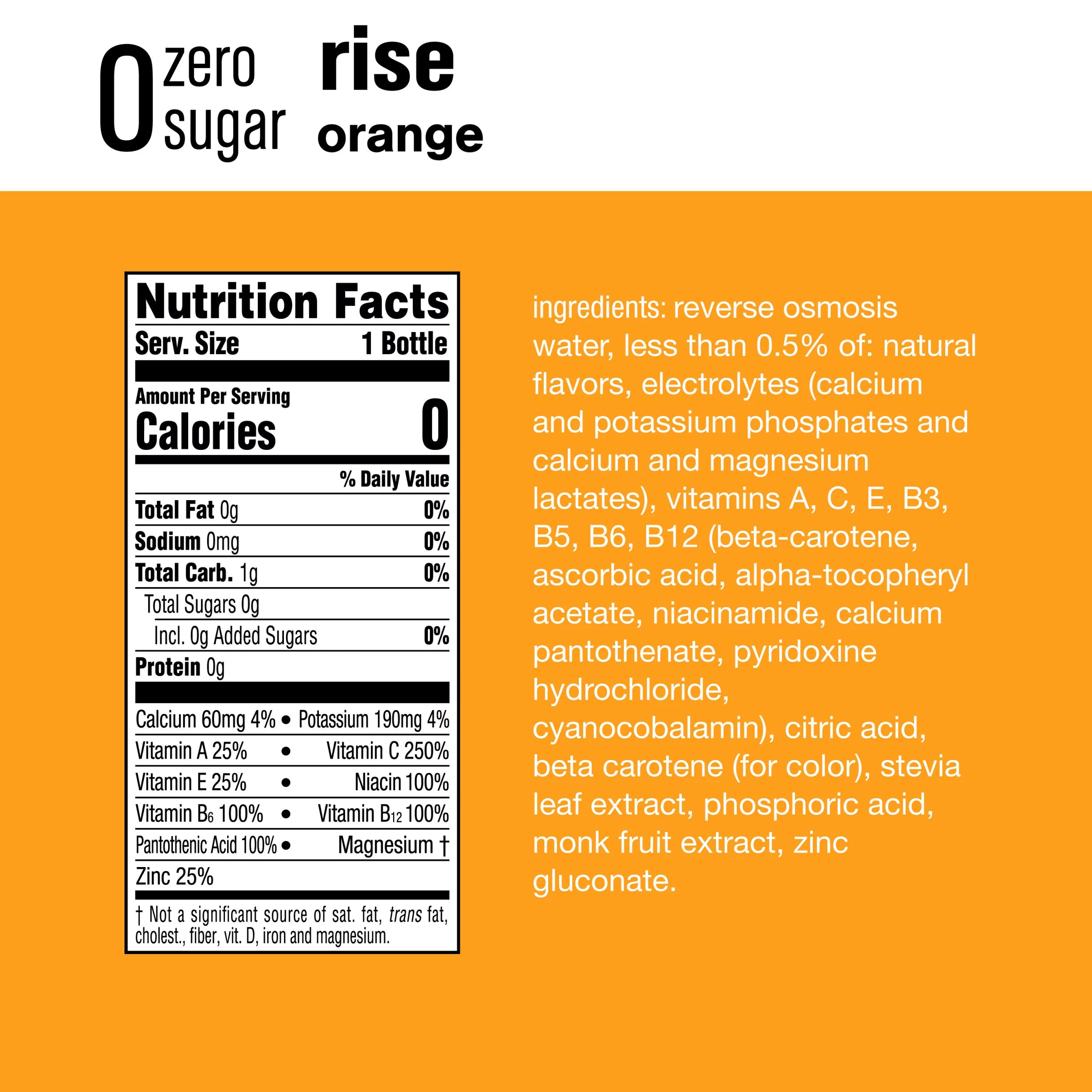 Vitaminwater Zero Sugar Rise Electrolyte Enhanced Water, Orange, 20 fl oz, 12 Pack M978043