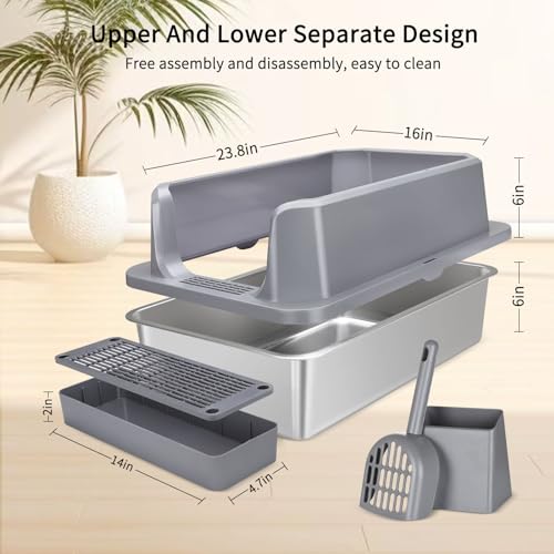 Sfozstra Enclosed Stainless Steel Cat Litter Box with Scoop, White E50424