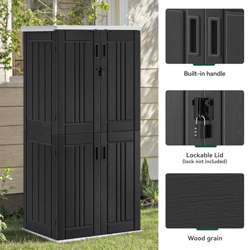 YITAHOME Outdoor Storage Cabinet with 2 Shelves, Waterproof Resin, Lockable, Dark Gray N641