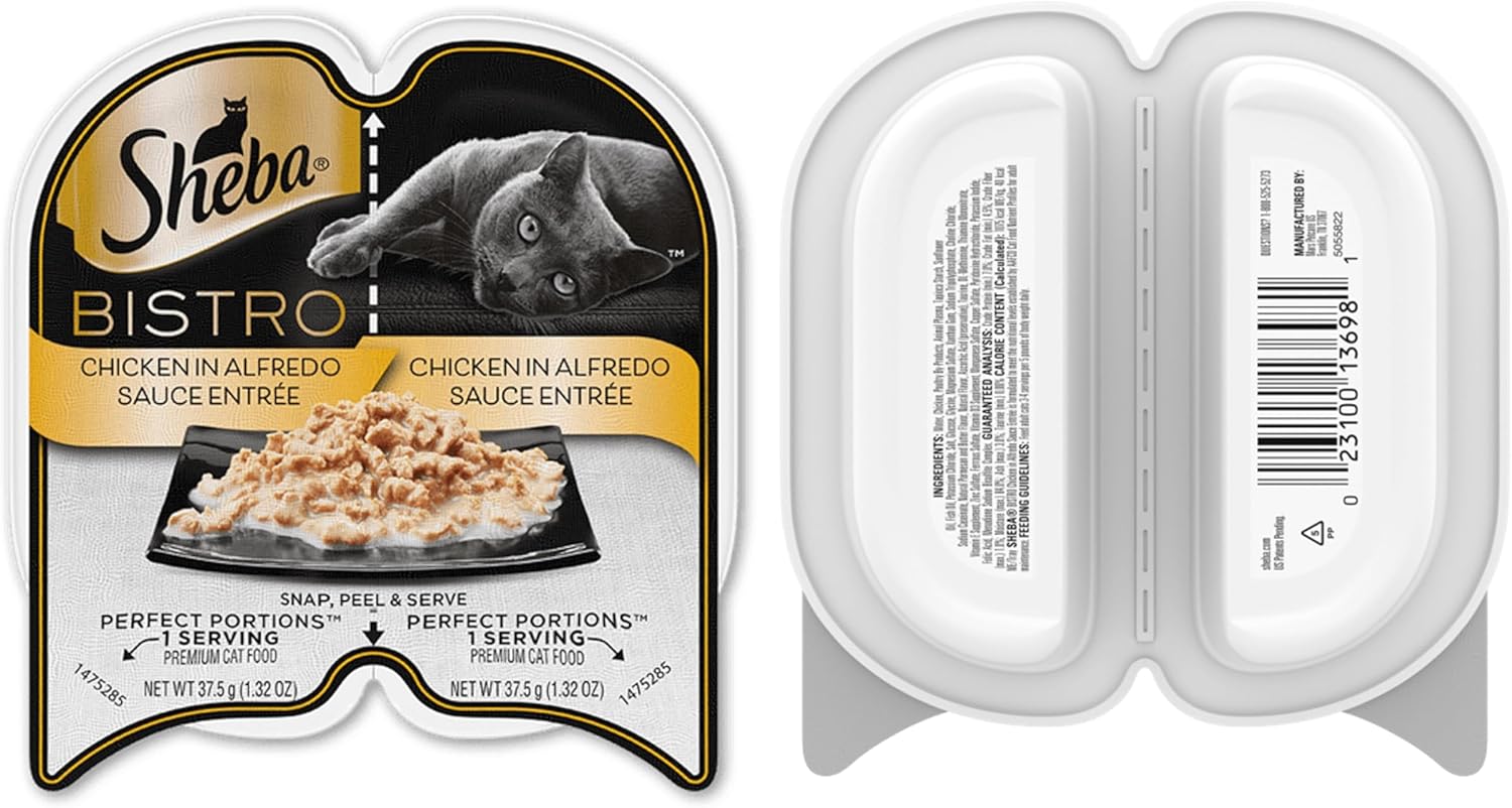 Sheba Perfect Portions Bistro Wet Cat Food Bundle, 8 Trays, Salmon & Chicken Alfredo O6108