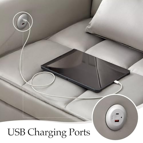 Modern 3 in 1 Convertible Sleeper Sofa Couch Bed with USB, Light Grey M684