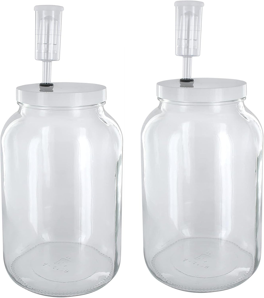 Home Brew Ohio One Gallon Glass Complete Wide Mouth Fermenter Set of 2