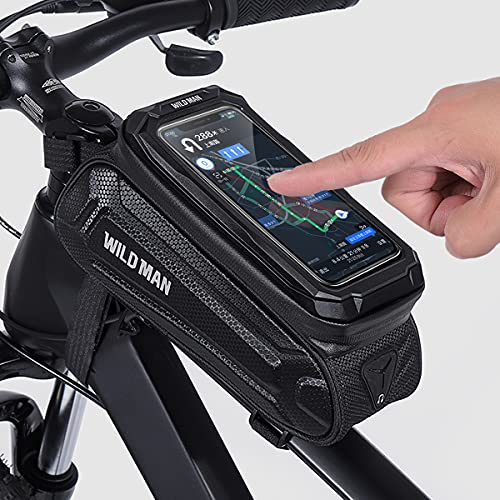 WILD MAN 1L Waterproof Bike Frame Bag with Phone Holder, Black X4027