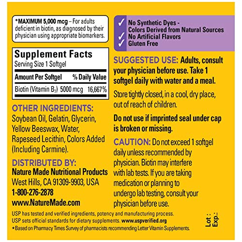 Nature Made Maximum Strength Biotin 5000 mcg, 120 Softgels Z600