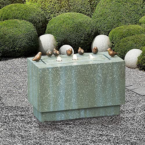 LuxenHome 24" Gray Rectangular Resin Outdoor Fountain with LED Lights X26788