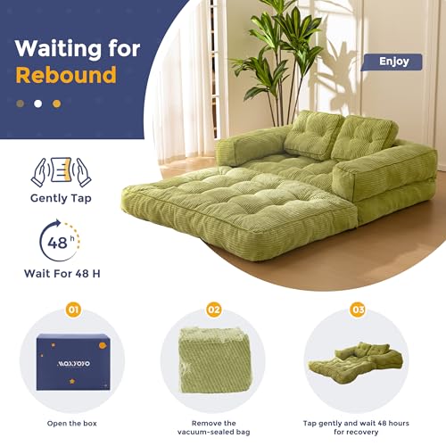 MAXYOYO Folding Sofa Bed L-Shaped Convertible Sleeper Couch with Pillow, Dark Grey X9070