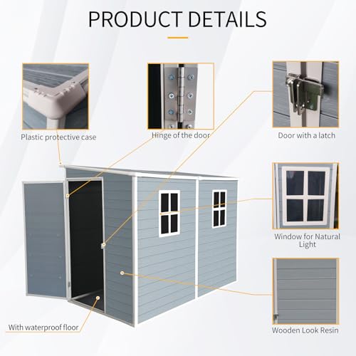 Outdoor Resin Storage Shed 4x8 ft with Floor and 2 Windows, Grey M680