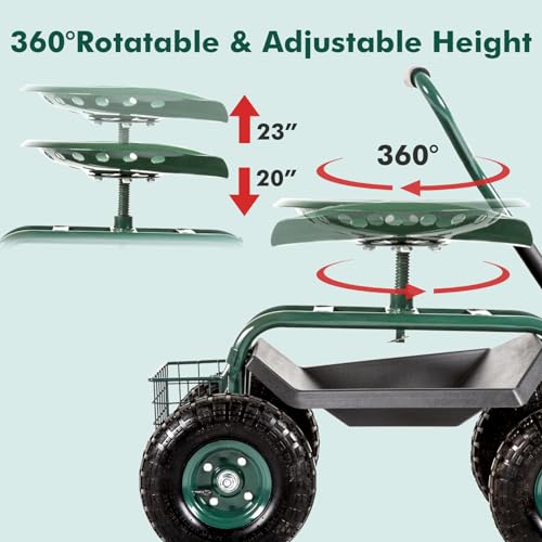 KINTNESS Garden Cart with Rolling Work Seat and Storage Basket, Blue G5904