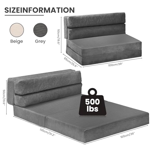 Folding Sofa Bed Convertible Sleeper Chair with Pillow, Grey D49904