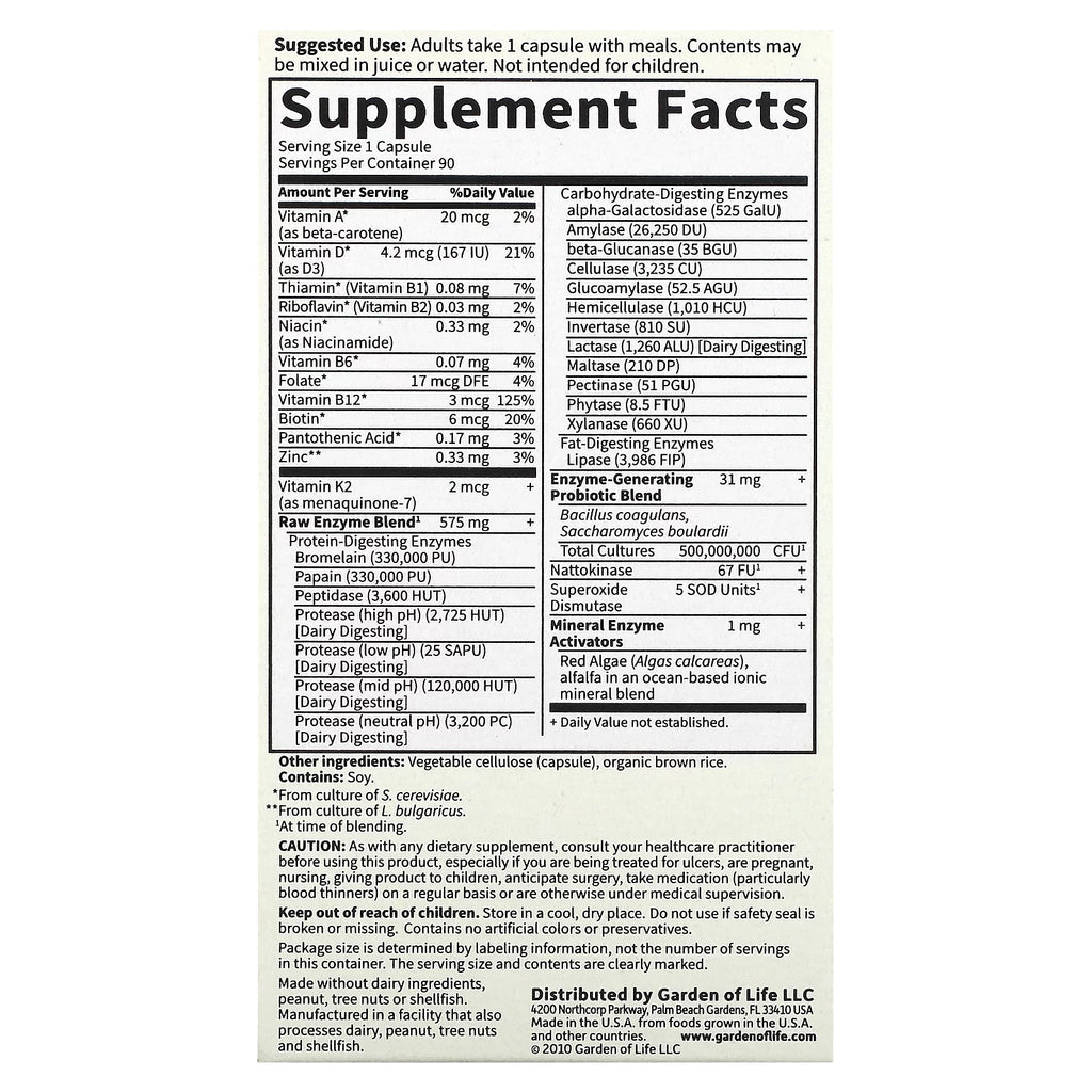 Garden of Life RAW Enzymes for Men, 90 Vegan Capsules F52754