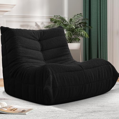 Bean Bag Chair Big Sofa for Adults with Memory Foam, Black Plush A2357