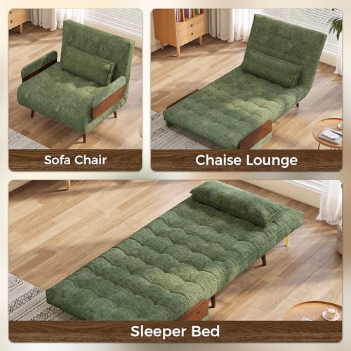 Convertible Chair Bed Sleeper for Adults with Wooden Arms, Linen G638