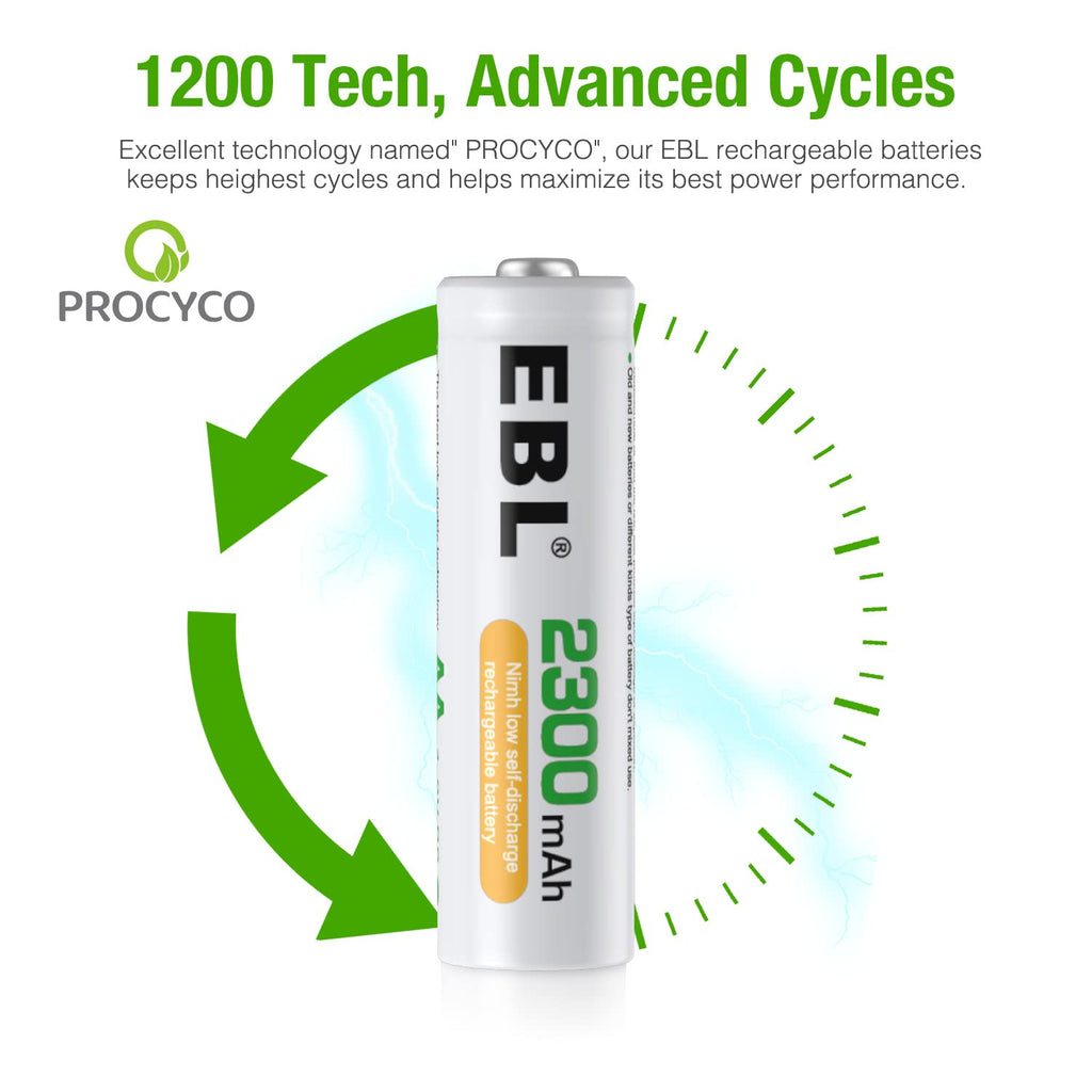EBL Rechargeable AA Batteries 2300mAh NiMH, Pack of 12 U80487