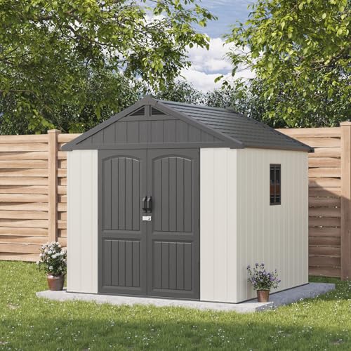 Patiowell 8 x 12 FT Plastic Outdoor Storage Shed with Floor, Window and Lockable Door F41822