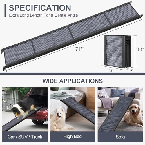 Folding Dog Ramp for Car, 63" Long, Non-Slip Surface for Medium & Large Dogs Q3482