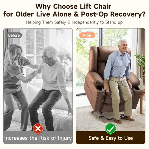 Large Power Lift Chair Recliner for Elderly with Heat and Massage, Dark Brown W500