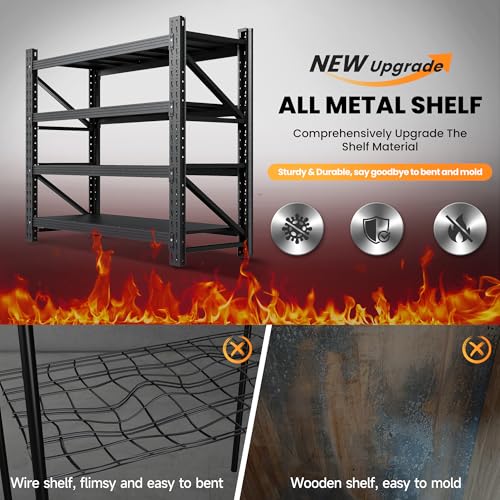 71" W Heavy Duty Steel Garage Shelving, 4-Tier Adjustable Storage Rack, Black C40455