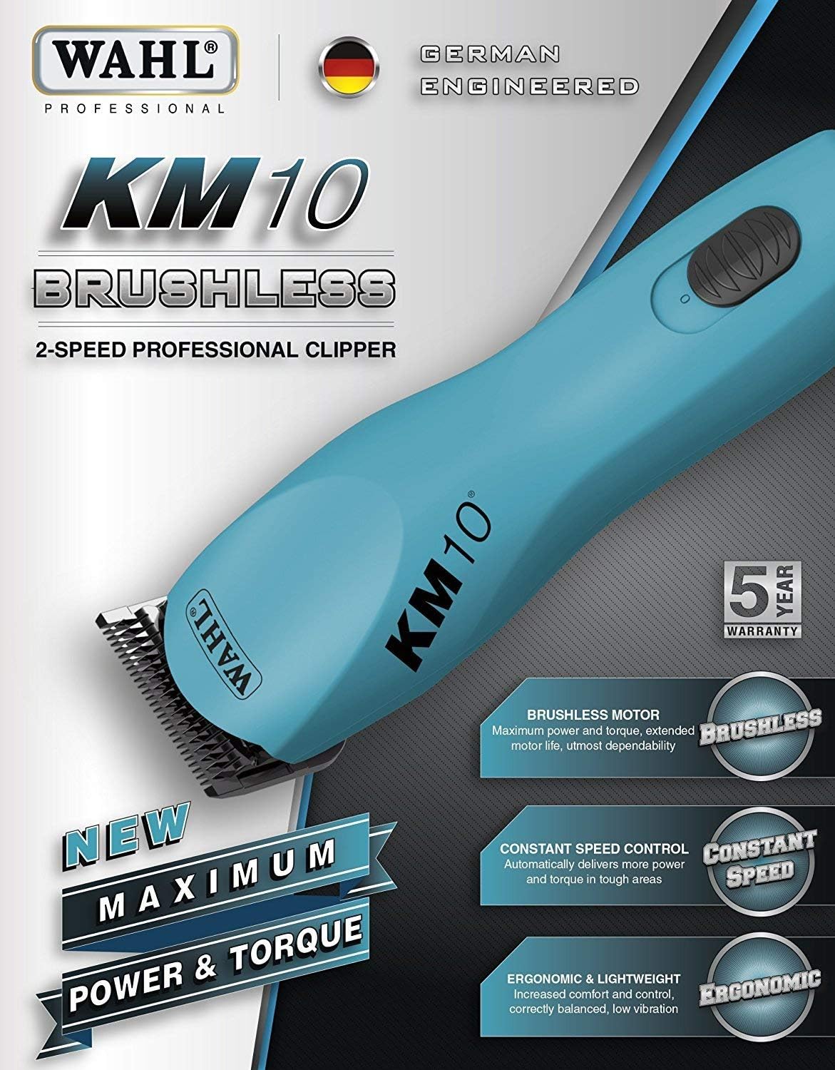 WAHL KM10 2 Speed Brushless Animal Clipper with Bonus 4 oz. Oil, Turquoise O2358