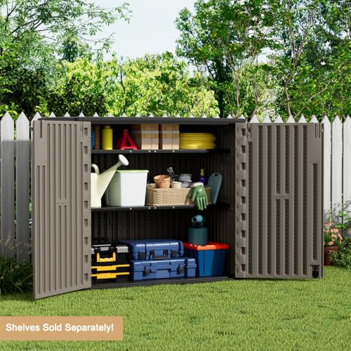 KINYING Outdoor Vertical Storage Shed 57 Cu.ft Waterproof Lockable Brown C842304