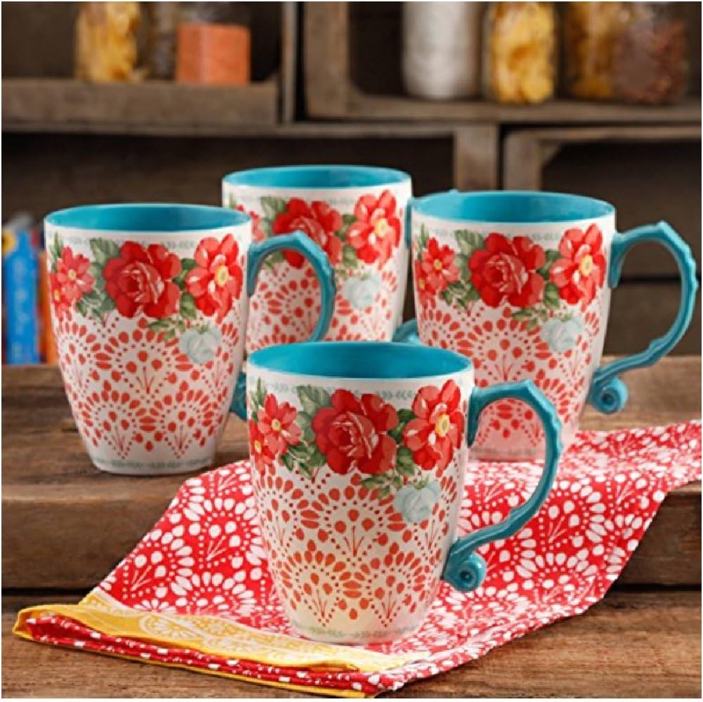 Pioneer Woman Vintage Floral 26-Ounce Jumbo Latte Mug Set of 4 E7472