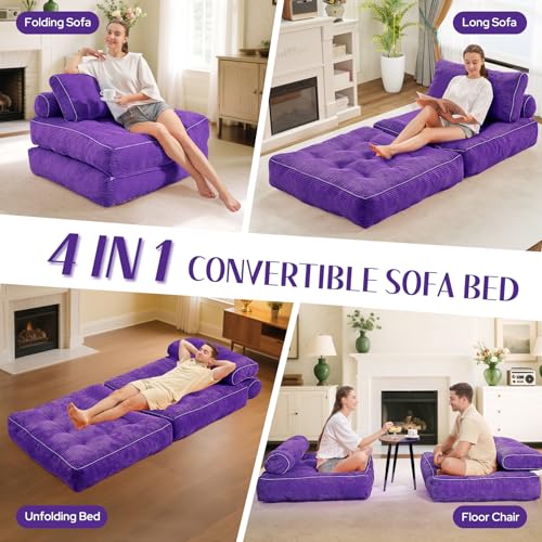 HABUTWAY Folding Sofa Bed Convertible Sleeper Chair with Dual-Pillow, Black D26880
