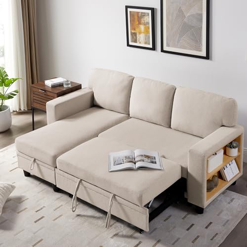 RedLemon 80” L-Shaped Sleeper Sofa Bed with Storage Chaise, Beige B354