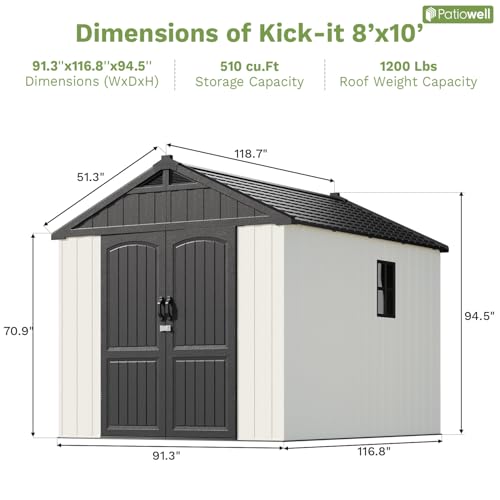 Patiowell 8 x 12 FT Plastic Outdoor Storage Shed with Floor, Window and Lockable Door F41822