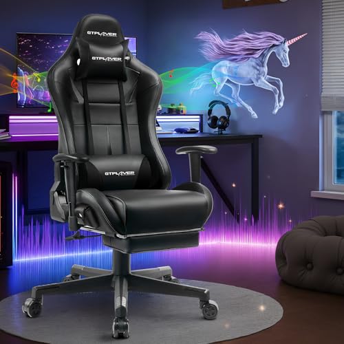 GTPLAYER Gaming Chair with Speakers and Footrest by GTRacing, Black M845420