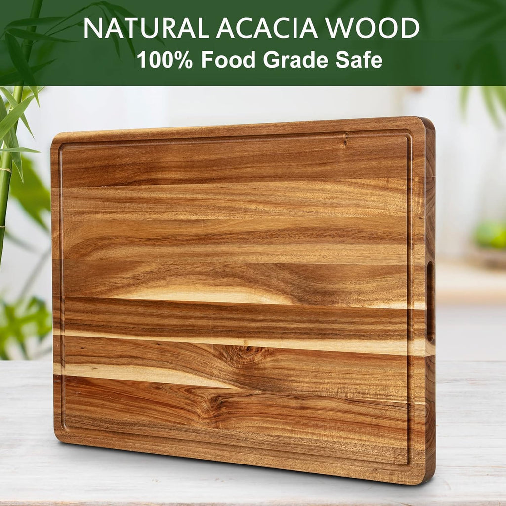 Acacia Wood Cutting Board 24x18 inch with Handle and Juice Groove C522001