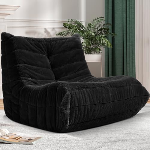 Bean Bag Chair Big Sofa for Adults with Memory Foam, Black Plush A2357