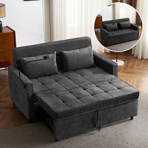 Merax 3 in 1 Convertible Sleeper Sofa Bed Futon with USB Ports, Brown V2286