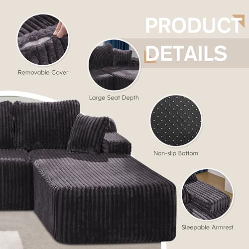 Modular Sectional Sofa L-Shape Couch with Oversized Chaise, Grey Stripe I49459