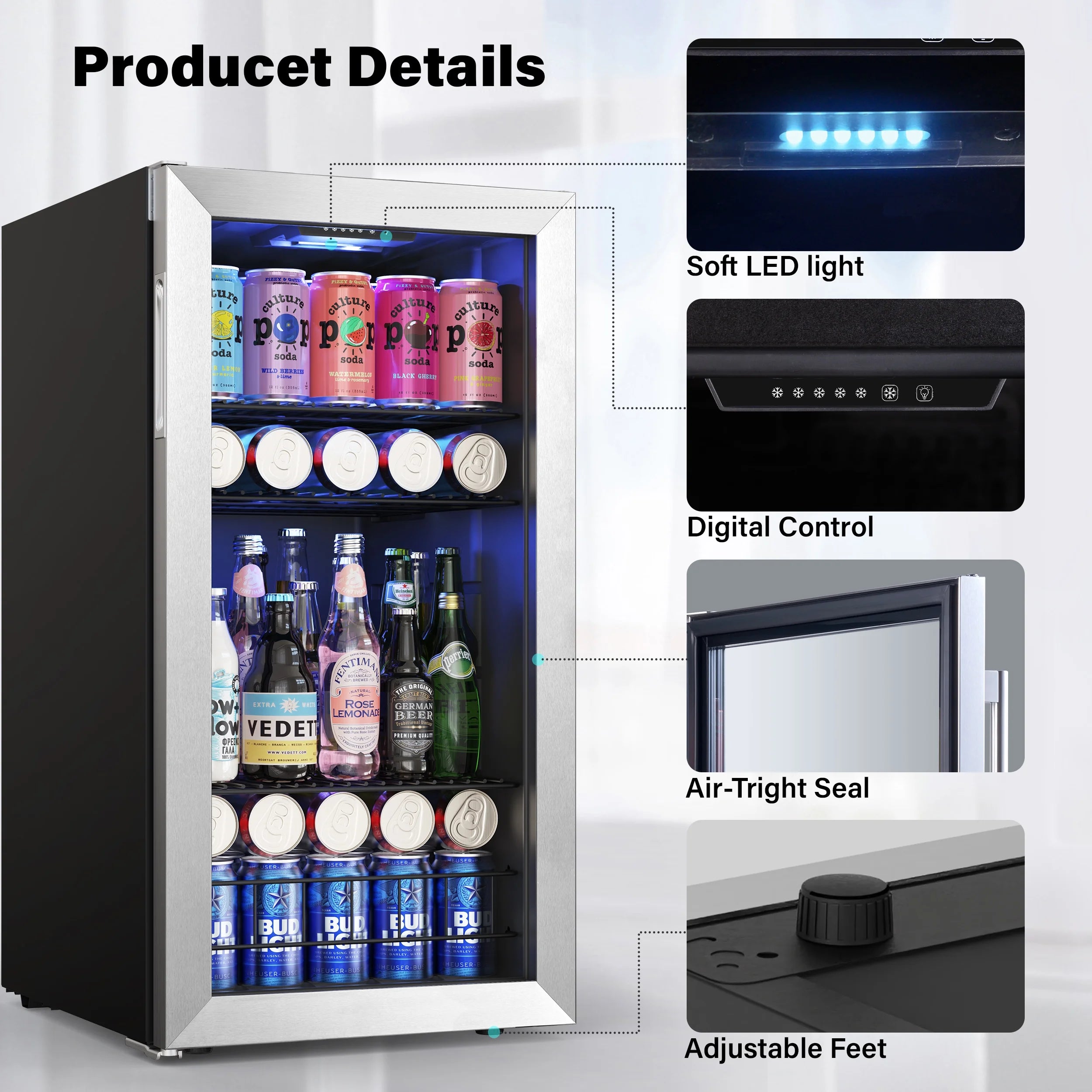 Yeego Beverage Refrigerator Cooler, Freestanding Mini Drink Fridge with Glass Door H135