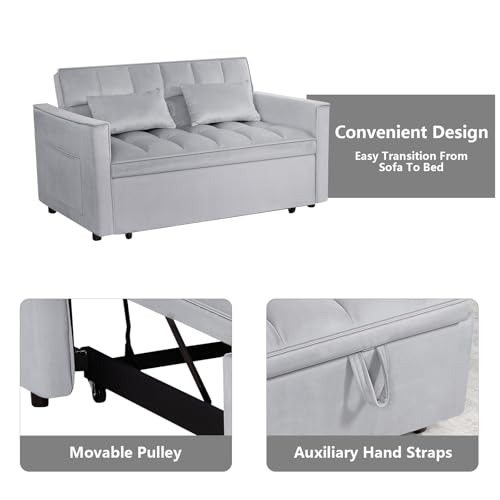 3 in 1 Convertible Sleeper Sofa Bed Futon with Adjustable Backrest, Velvet, Black Q74350