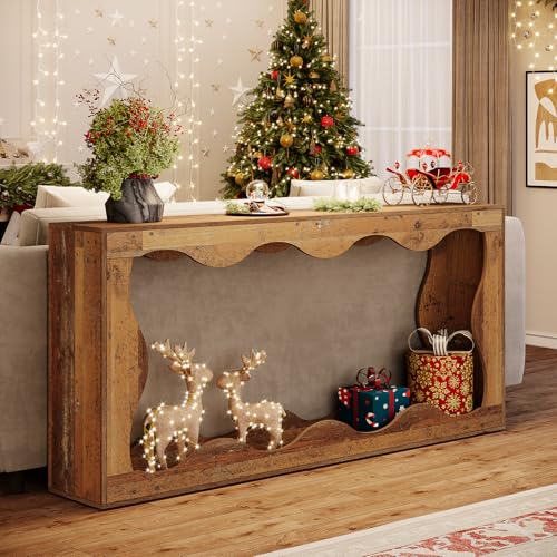 Tribesigns 63 Inches Farmhouse Console Table with Storage, Brown T384